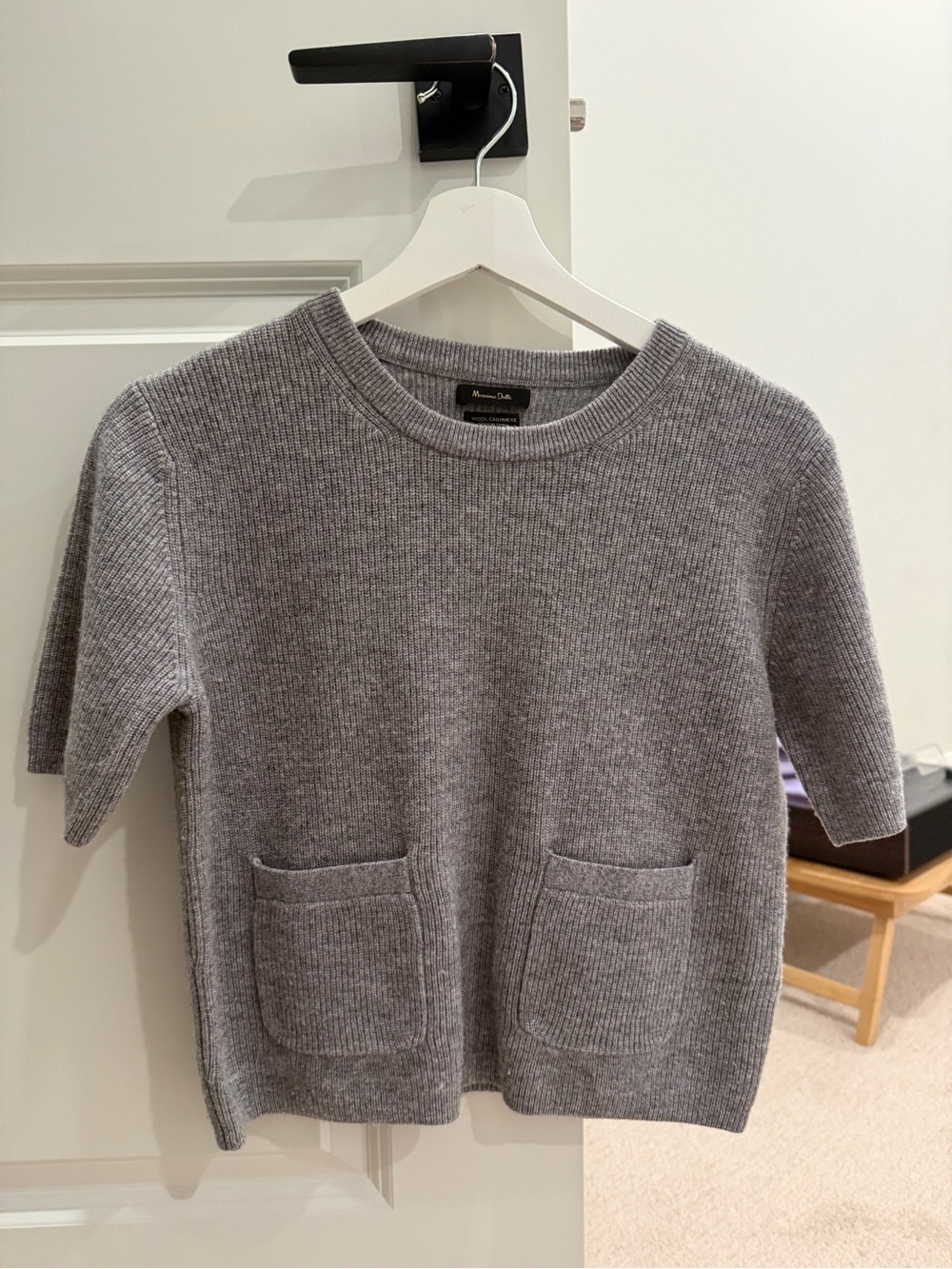 Massimo Dutti Heather Gray Ribbed Crewneck Sweater